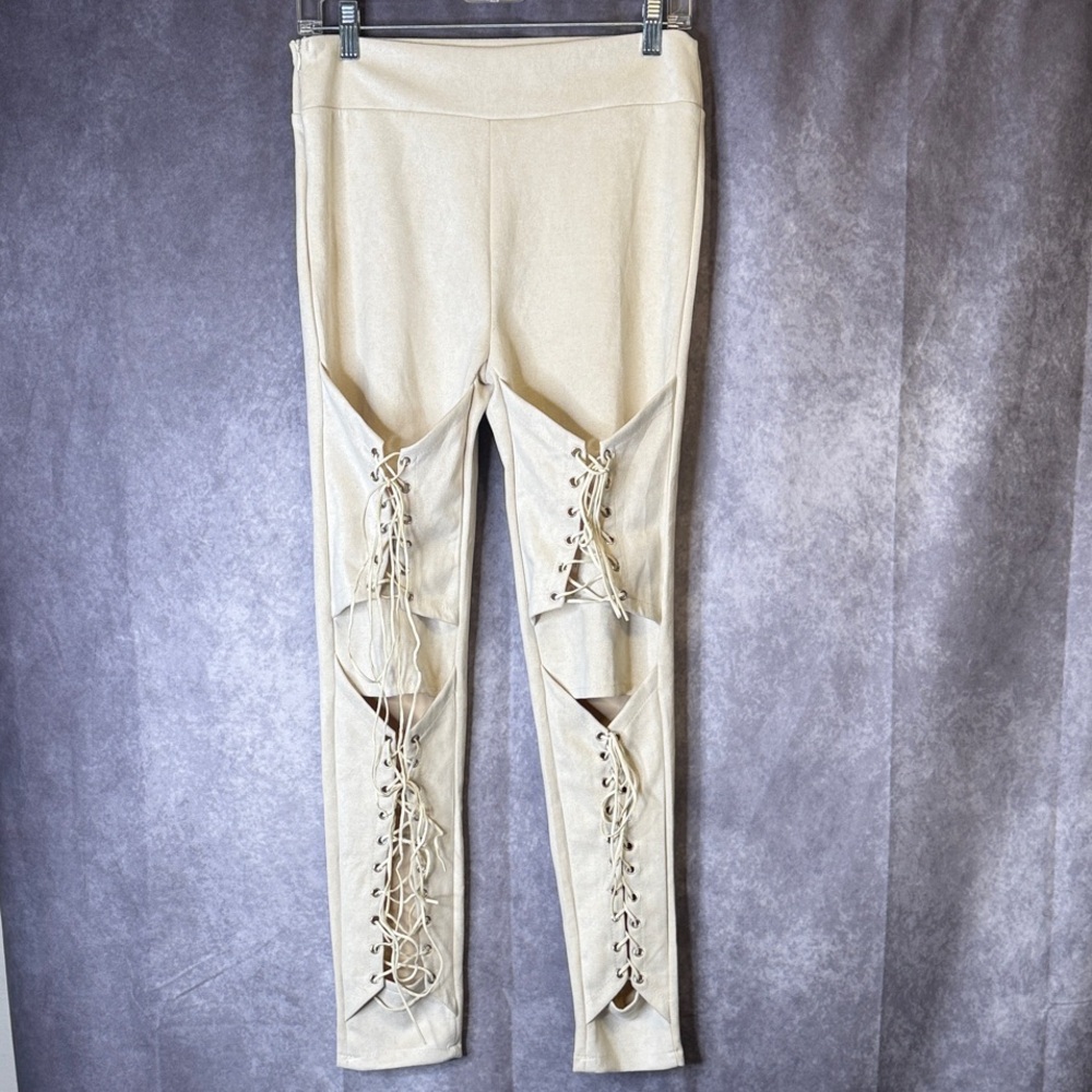 Stylish Cream Lace-Up Women's Pants